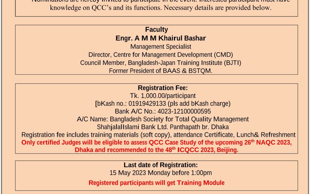 EXCLUSIVE TRAINING PROGRAM ON QCC ASSESSORS /JUDGES