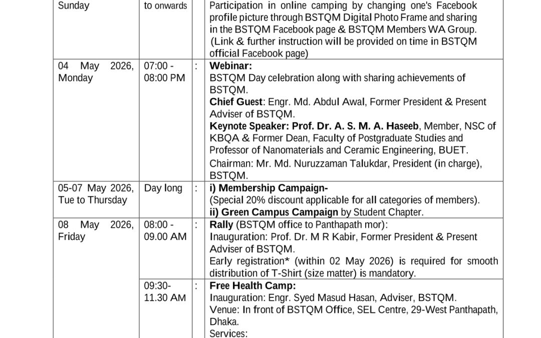 Week-long Celebration of “BSTQM Day-2026